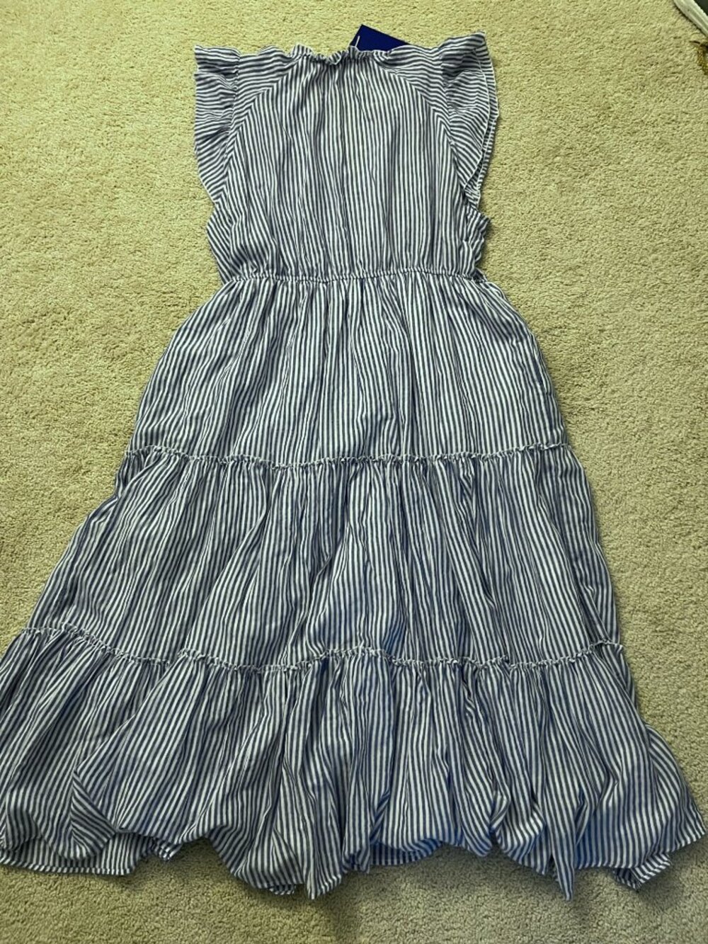 NWT Maison Me Maisonette Blue White Simone Stripe Seersucker Tiered Maxi Dress L - Picture 7 of 8